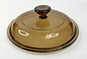 Pyrex Corning Ware Visions V-1-C Brown Amber Glass Round Replacement Lid 6 3/8" - Picture 1 of 1