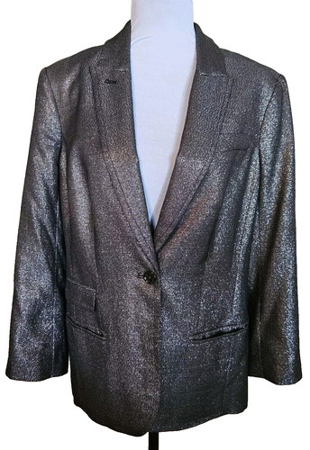 Giacca blazer donna Tory Burch nero metallizzato e argento bottoni scintillanti taglia 12