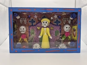 Mexican Day of the Dead Shadow Box Nicho Yellow Dress - Picture 1 of 4
