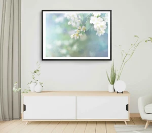 White Blossom Print, Flowers Wall Art, Tree Branch Framed Tree Wall Art, Floral - Picture 1 of 5