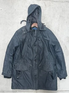 Size XL - Cole Haan Mens Parka Jacket Black Removable Hood Drawstring Button Up - Picture 1 of 9