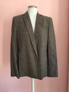 AKRIS 10 Large Brown Gray Houndstooth Wool Designer Womens Jacket Blazer - Picture 1 of 11