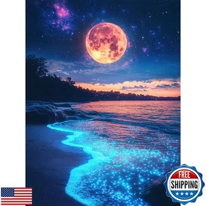 Upigi Diamond Painting Kits for Adults,Moonlight Beach DIY 5D Diamond Art Kit - Picture 1 of 5
