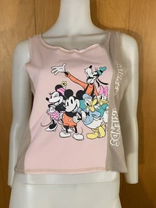 NUEVO CON ETIQUETAS DISNEY MICKEY MOUSE AND FRIENDS BLOQUE DE COLOR COSTURA DIVIDIDA TOP SIN MANGAS MEDIO - Imagen 1 de 3