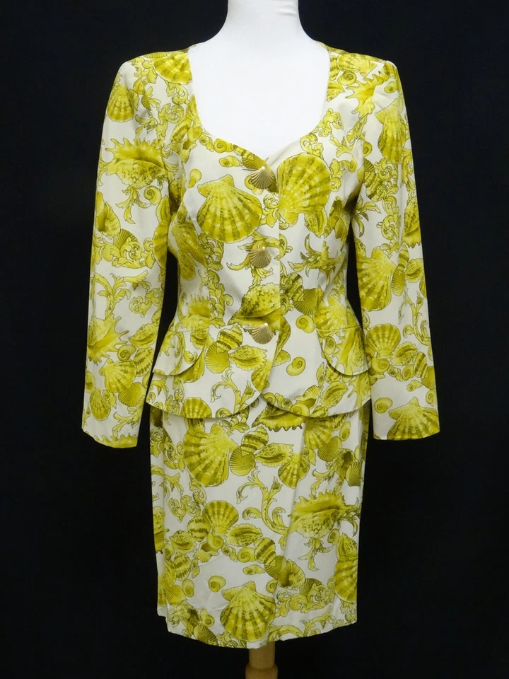 IMPRESIONANTE TRAJE CHAQUETA Y FALDA VINTAGE AÑOS 80 SCAASI SEASHELL SEDA 2 piezas talla 8  Foto 1 de 4