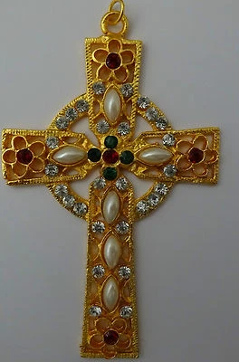 Großer Kreuz Anhänger Strass Kunst-Perlen cross Pendant Pendentif Croix   - Bild 1 von 2
