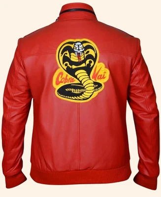 Johnny Lawrence Cobra Kai Jacket Red Leather Bomber Karate Kid Style Jacket - Image 1 of 4