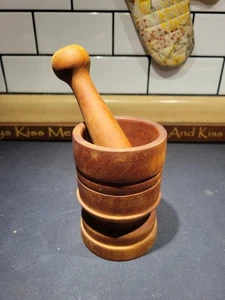Vtg PRIMITIVE CARVED WOOD MORTAR AND PESTLE FARMHOUSE AMERICANA - Picture 1 of 12