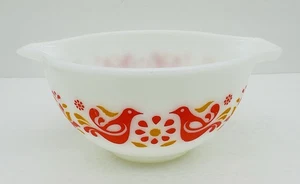 Vintage Pyrex Freundschaft Aschenputtel Rührschüssel #441 rot orange Vögel 1 1/2 PT EUC - Bild 1 von 11