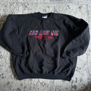 Maglione girocollo vintage anni 90 linea rossa corsa olio maglione nero taglia XL Hanes - Foto 1 di 8