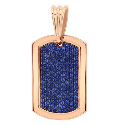 Men's 14K Gold Finish Dog Tag Pendant 3Ct Created Blue Sapphire 925 Silver - Image 1 of 4
