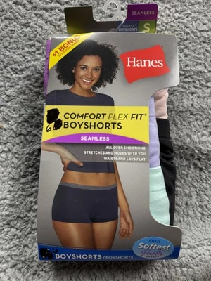Paquete de 6 bragas ropa interior Hanes Boyshorts para mujer pequeñas sin costuras cómodas ajuste flexible Foto 1 de 4