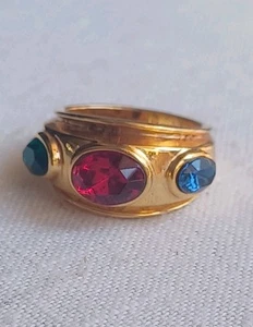 Etruscan Ring Gold Plated Ruby Emerald Sapphire Simulated Stones Sz 6 High End - Picture 1 of 8