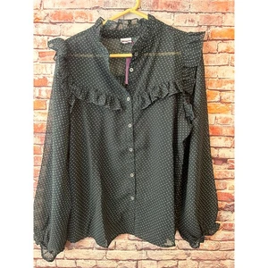 Lascana blau weiß gepunktet Rüschen transparent Knopfleiste Bluse Top Damen 14 NEU - Bild 1 von 5