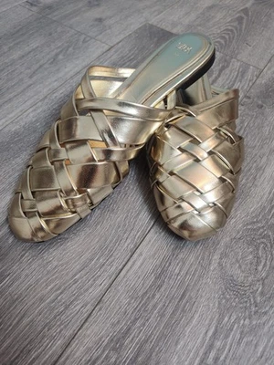Women's ZARA Gold Slip On Slides, US Size 6.5, EU 37 - Image 1 of 4