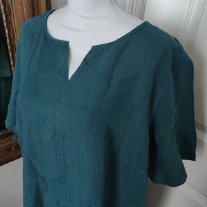 Vestido recto de verano J. Jill Pure Jill talla grande teñido verde azulado lino talla 1X - Imagen 1 de 10