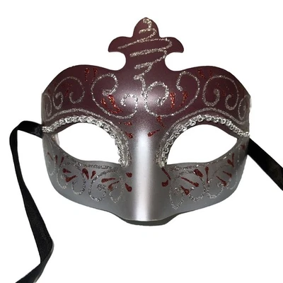 Masquerade Ball Mask Classic Venetian Halloween Party Theater Women Red Silver - Image 1 of 3