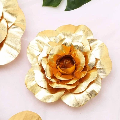 4 pcs 12" Gold Artificial Large Roses Flowers Wall Backdrop Party Wedding - Image 1 of 4