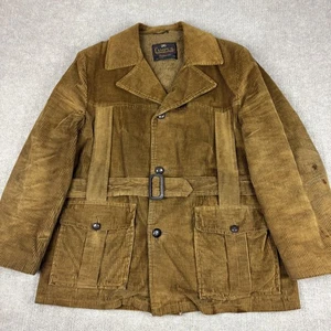 Vintage Campus Jacket Mens 44 Brown Corduroy Belted Fur Lined Outerwear 70s USA - Picture 1 of 23