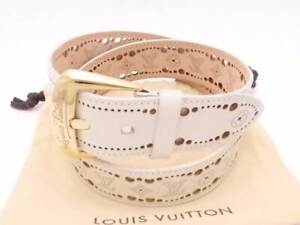 Auth LOUIS VUITTON Saint Tulle Belt Off White/Gold Leather/Metal M9680 e54969f