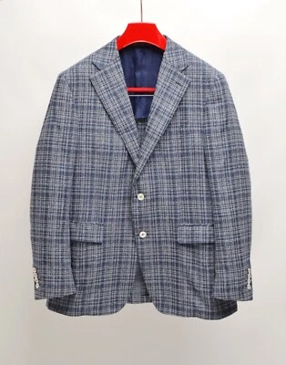 Men's CANALI 1934 Navy/White Check Wool/Cotton/Linen EU 58R UK,US 48R Blazer Foto 1 de 4