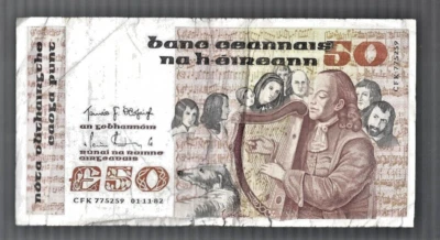 Ireland ✨ 1982 ... 50 pounds ... O. CAROLAN 🧱 Banknote lot #3695 - Image 1 of 2