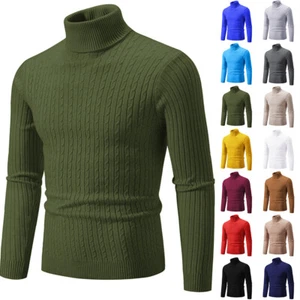 Mens Turtle Neck Cable Knitted Roll Up Jumper Sweater Pullover Winter Tops US - Picture 1 of 30