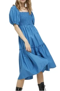 Abercrombie & Fitch Damen blau Puffärmel gesmoktes Mieder Midikleid Gr. Medium - Bild 1 von 15