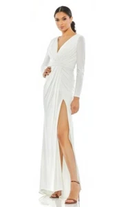 Mac Duggal 26554 Long Sleeves V-neck Long Side Split White Maxi Dress Size 2 NWT - Picture 1 of 6