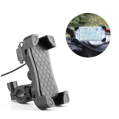 Motorcycle Bike Bicycle Mobile Phone Holder 360° Rotation Mount With USB Charge - Image 1 of 4