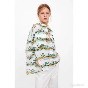 Zara Women Palm Tree Hawaii Aloha Print Boxy Shirt Relaxed Vacation Cotton XS - Picture 1 of 12
