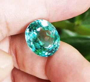 16x13.5mm. 17.50ct. NEON BLUISH GREEN PARAIBA COLOR VIVID GEMs Excellent Cut - Picture 1 of 9