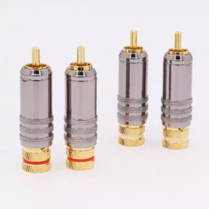4x Brass 24K Gold Plated RCA Connector Solder Locking Audio RCA Phono Cable Plug - Picture 1 of 6