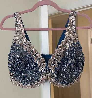 Sutiã Amoureuse azul floral dourado glamour costeiro cigano boêmio feminino 40DDD - Imagem 1 de 3