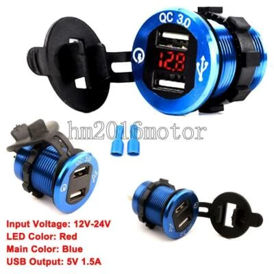 QC3.0 12V/24V Dual USB Port Car Charger Socket Power Outlet Red LED Voltmeter - Image 1 of 4