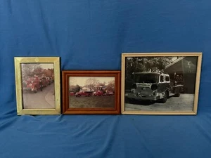 Lote de 3 fotografías enmarcadas de colección camiones de bomberos vehículos de bomberos HAWTHORNE NY - Imagen 1 de 8