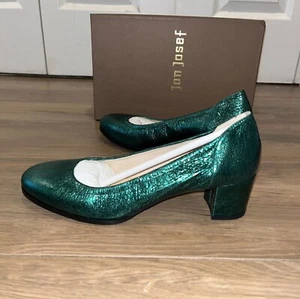 Neu mit Etikett Anthropologie Jon Josef Damas grüne Vulcano metallische Leder-Heels Größe 9 - Bild 1 von 7