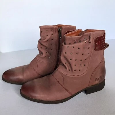 Botas de cuero con ruedas Kickers para mujer en borgoña EUR 39, US 8 Foto 1 de 4