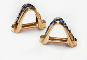 Vintage Cartier 18K Yellow Gold Sapphire Stirrup Cufflinks - Picture 1 of 2