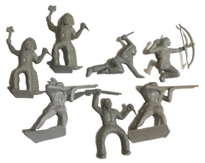 1960s Marx Fort Apache Indians, 54mm Gray Hard Plastic, Lot of 7 Figurines ** - Picture 1 of 5