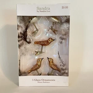 Sandra Lee 5 ornamenti uccellino in vetro con piume di coda clip-on - Foto 1 di 6