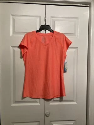 NUEVO CON ETIQUETAS Aviva Sport Mujer Top Camiseta Talla L Grande S/S Cuello en V Naranja Brillante Foto 1 de 4