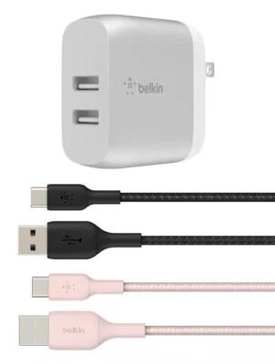 Cargador de Pared Belkin BoostUp Charge 24W Doble Puerto USB-A a USB C para iPhone 15, 16 Foto 1 de 4