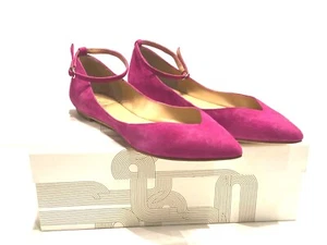 NWOB Belle by Sigerson Morrison Magenta Suede Sable Ankle Strap Flats 7B - Picture 1 of 9