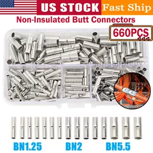 660PCS Non-Insulated Butt Connector Wire Ferrule Cable Crimp Splice Terminal Kit - Picture 1 of 25