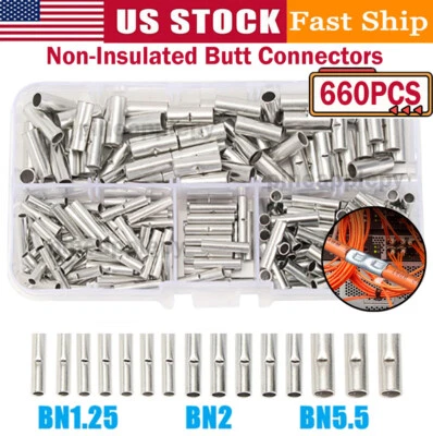 660PCS Non-Insulated Butt Connector Wire Ferrule Cable Crimp Splice Terminal Kit - Image 1 of 4