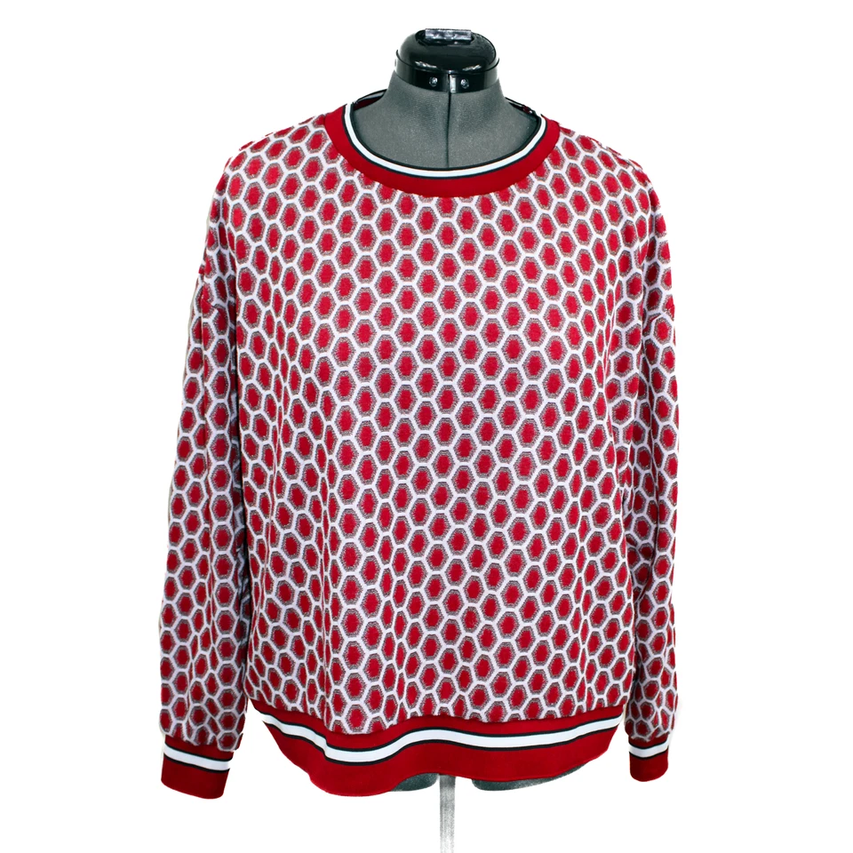 GP  J Baker X H&M Womens XL Red White Sweater Honeycomb Pullover Gold Metallic - Image 1 of 4