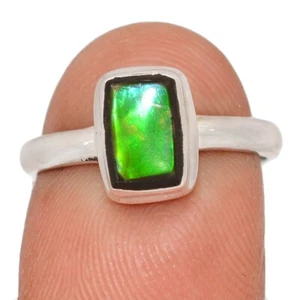 Natural Genuine Canadian Ammolite 925 Sterling Silver Ring Jewelry s.7 CR68474 - Picture 1 of 1