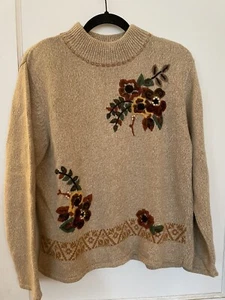 Vintage ERIKA Women's Sweater Sz L Embroidered Shoulder Pads Fall Winter Beaded - Picture 1 of 5
