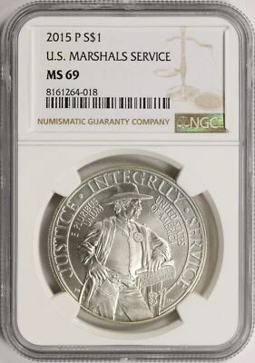 2015-P $1 U.S. Marshals Service Commemorative Silver Dollar NGC MS69 - Image 1 of 2